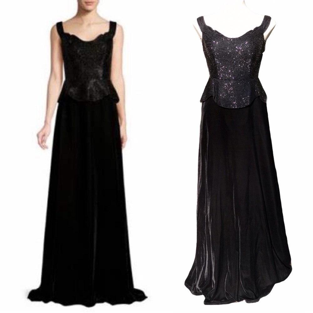 Basix Black Label Beaded Velvet Dress Gown 4 NWT